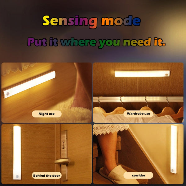 Wireless PIR Motion Sensor LED Cabinet Light: Dimmable, Rechargeable, Night Light for Stairs, Closet, Room, Aisle, Tube, Bar, Detector Bulb